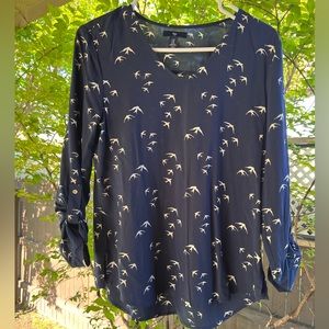 Navy Gap Blouse with Birds in Flight